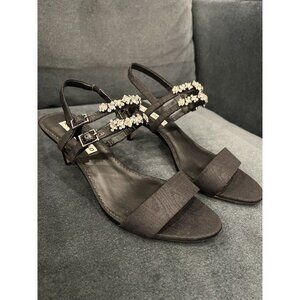 KARL LAGERFELD PARIS DELILAH RHINESTONE HEELS SANDALS WOMENS 9.5 BLACK